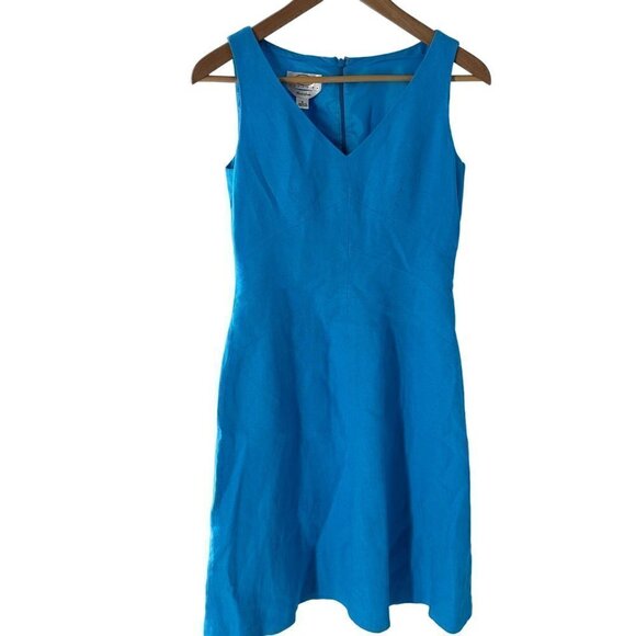 Talbots Petites Sleeveless V-Neck Zipper Back Irish Linen Blue Size 2 - Picture 2 of 14